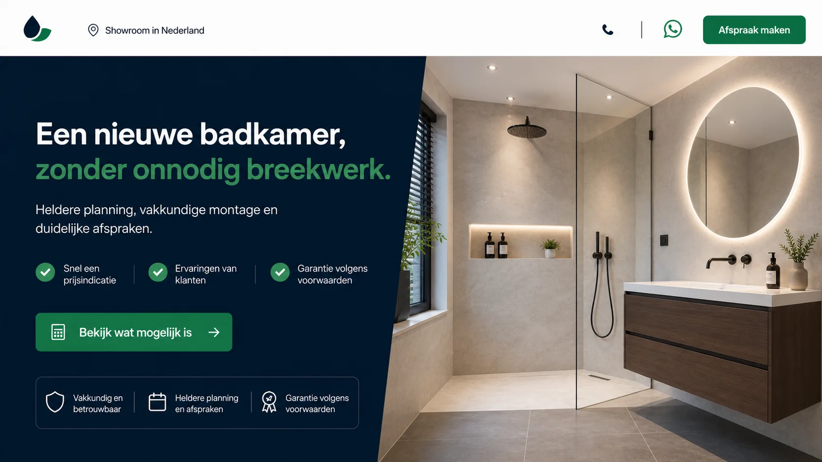 Reconstructed website showing a clear bathroom renovation offer