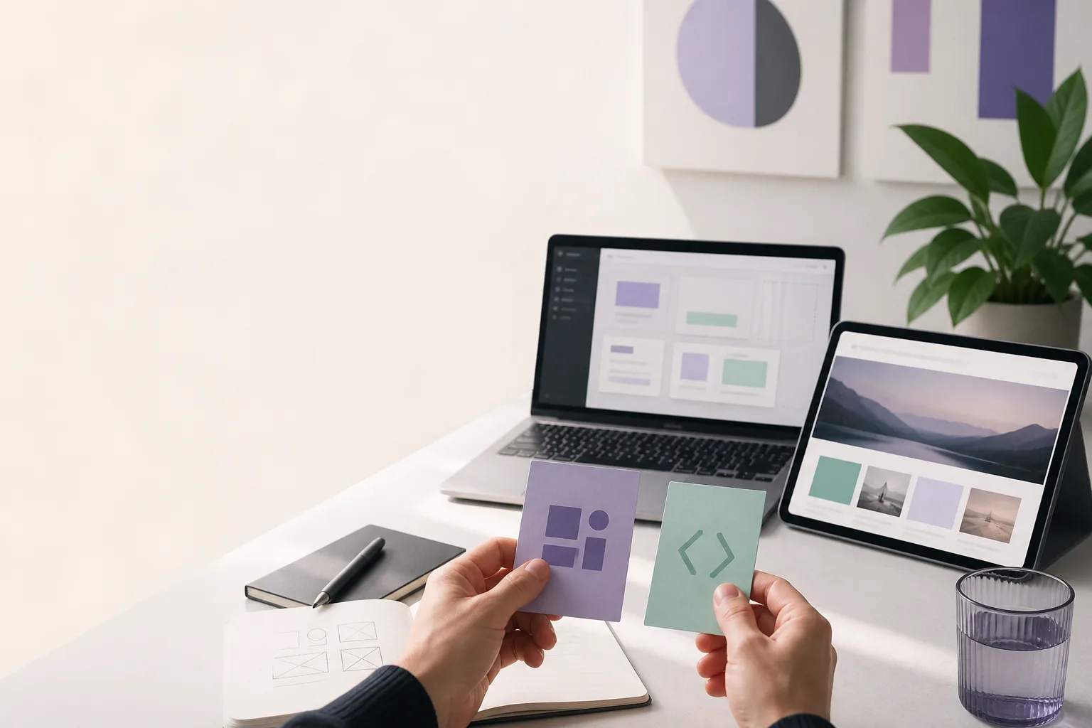 Laptop and phone comparing website editing with custom development