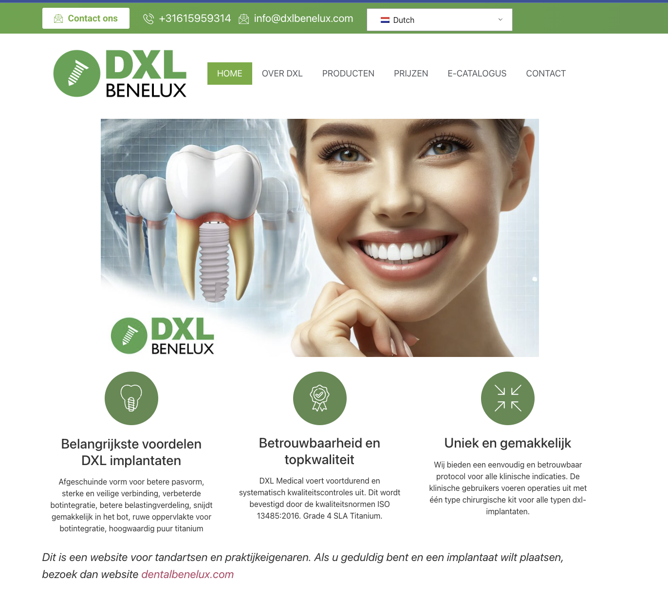 DXL Implant Benelux - Dental Reseller Landing